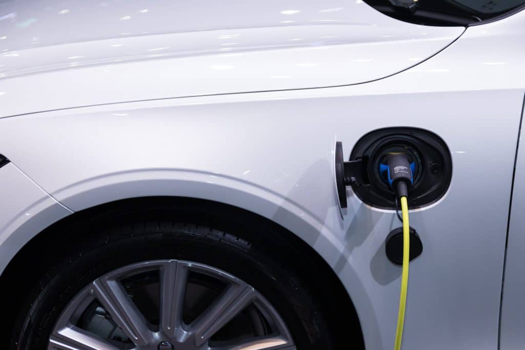 Up-close picture of electric car charging